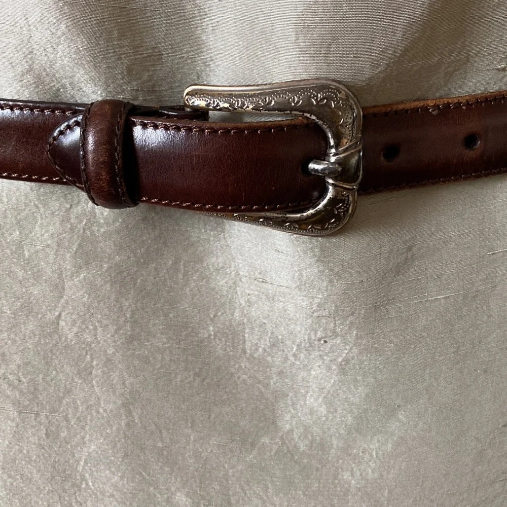 Fossil Brown Leather Belt with Silver buckle and medallions Size - Small